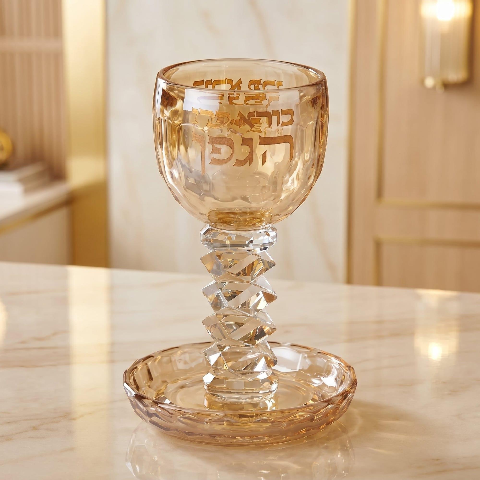 גביע קידוש זהב שקוף - בורא פרי הגפן, תכשיט כסף מבית אור אבנר