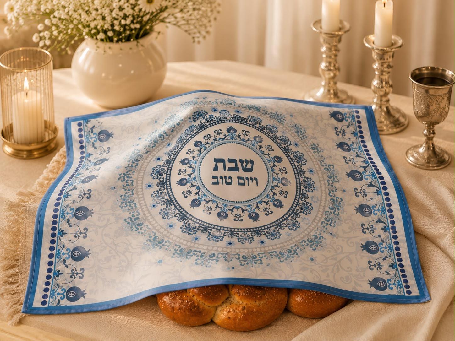 כיסוי חלה רימונים כחול | שבת ויום טוב, תכשיט כסף מבית אור אבנר