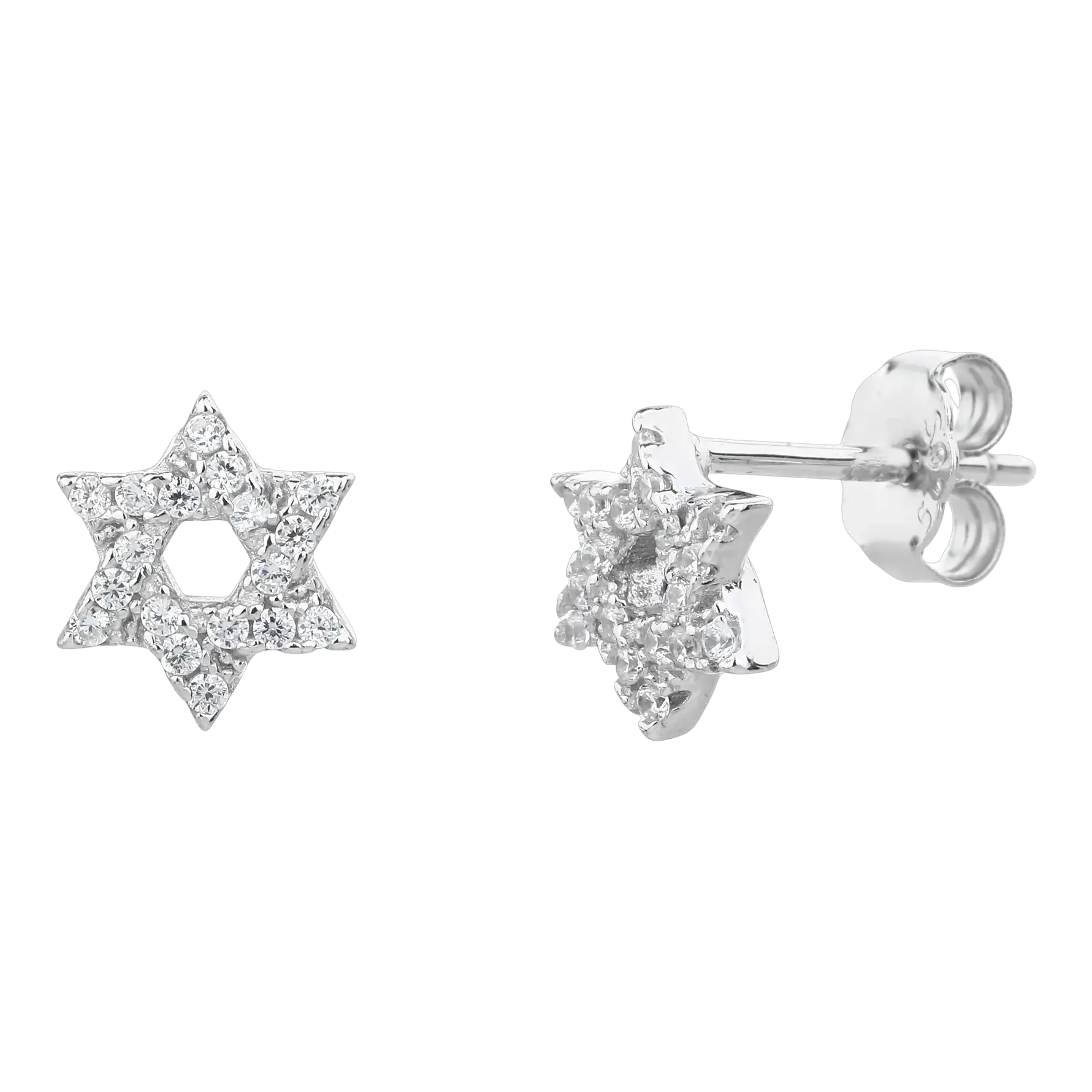 עגילי מגן דוד משובצים, כסף 925 טהור
